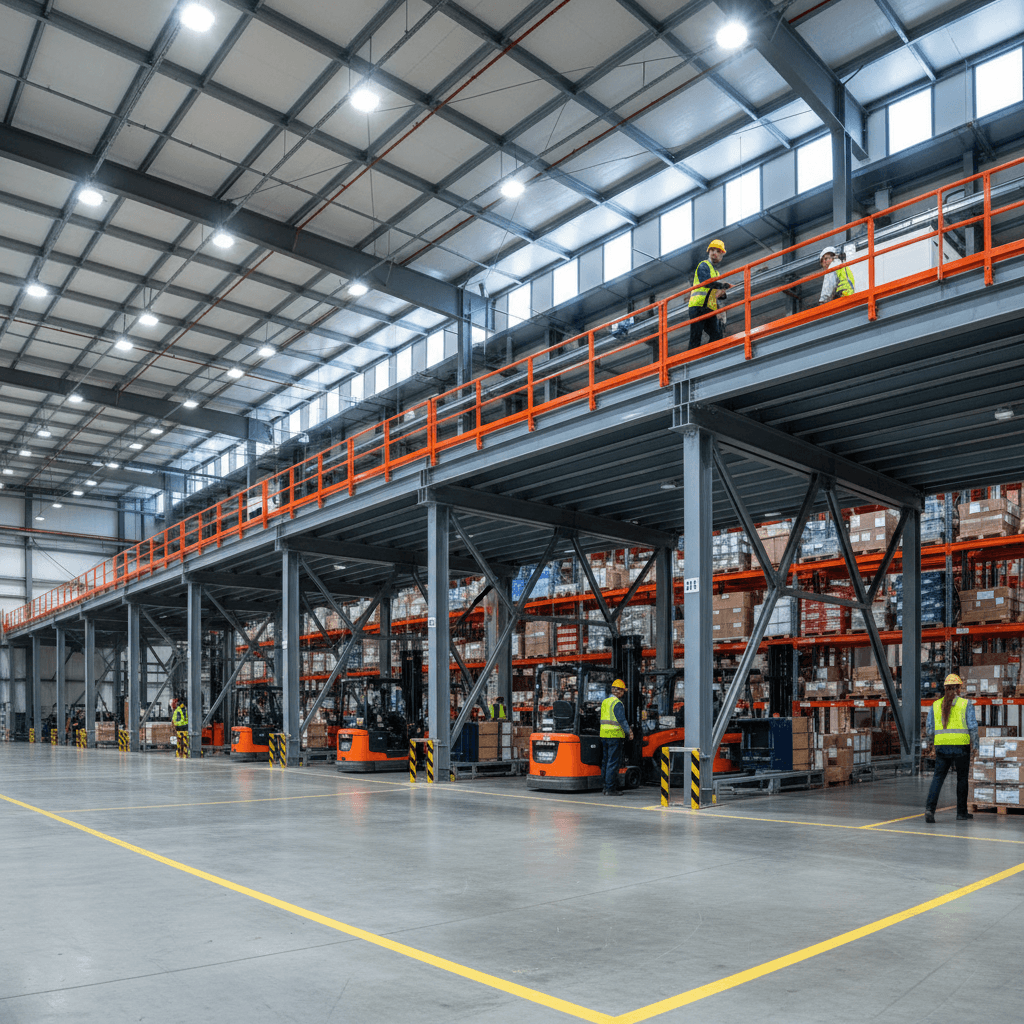 Industrial warehouse mezzanine structure